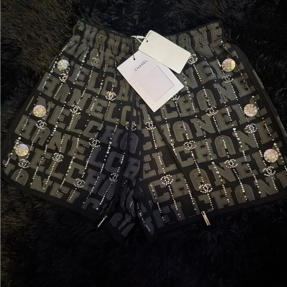 Chanel Black and Silver Embellished Women's Athletic Shorts - Picture 2 of 6
